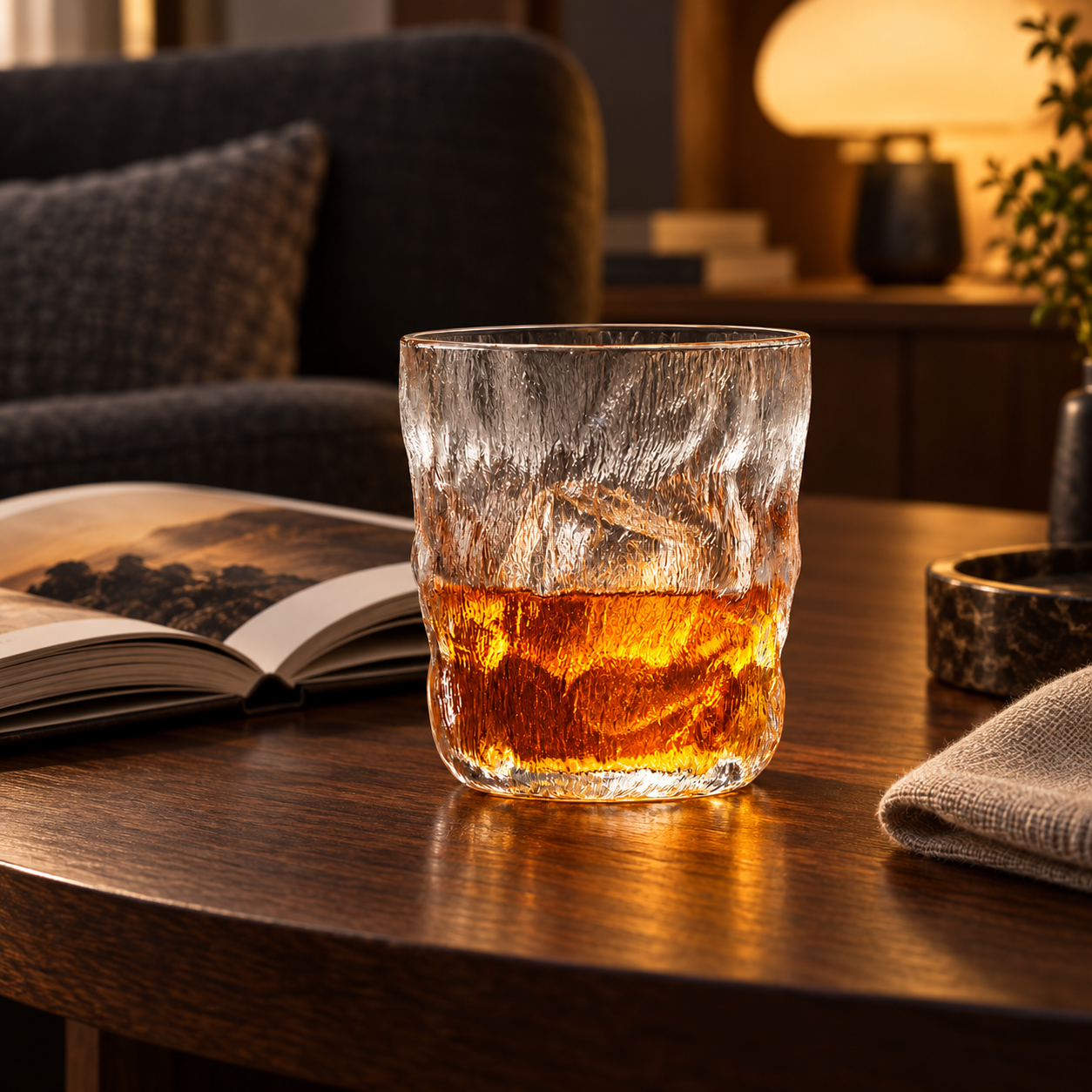 Coffee cups and whiskey glasses
