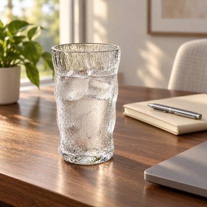 Glacier-patterned glass drinking cup